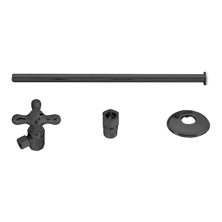 Westbrass Toilet Kit W/ Stop and Flat Head Riser, Cross Handle in Powder coated Flat Black D1812T-62